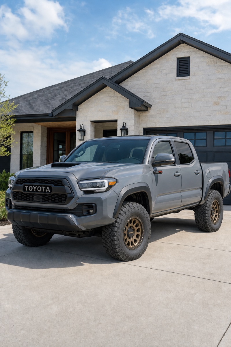 Toyota Tacoma with bronze Method wheels and all-terrain tyres
